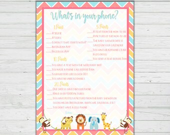 What's In Your Phone Baby Shower Game - Chevron Baby Animals Baby Shower Games -Gender Neutral Instant Download Digital Printable BONUS GAME