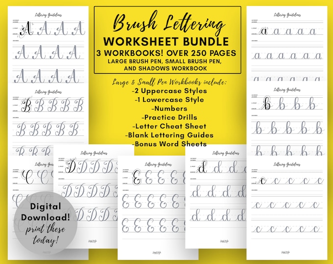 A - Z Brush Lettering Worksheets: Lowercase Alphabet for Large Brush ...