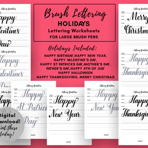 Calligraphy Worksheets Holidays - Calligraphy Practice Sheets - Calligraphy Work Sheets  - Modern Calligraphy Guide
