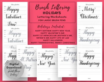 Calligraphy Worksheets Holidays - Calligraphy Practice Sheets - Calligraphy Work Sheets  - Modern Calligraphy Guide