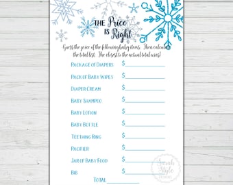 Price is Right Baby Shower Game - Baby Shower Games - Winter Baby Shower - Snowflake Theme - Instant Download - Digital Download BONUS