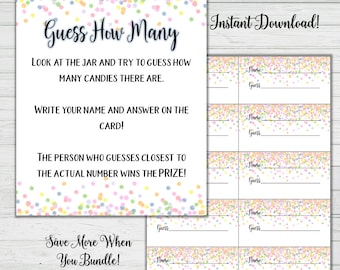Baby Shower Candy Guessing Game - Rainbow Confetti Baby Shower Games - Girl Baby Shower - Instant Download -Digital Printable -BONUS GAME