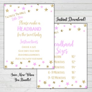 Pink and Gold Headband Station Signs - Baby Shower Signs - Girl Baby Shower - Digital Printable -Instant Download BONUS GAME Sparkle Prints
