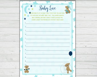 Baby Song Music Blue Bear Baby Shower Boy Games Instant Download Digital Printable Print BONUS Game