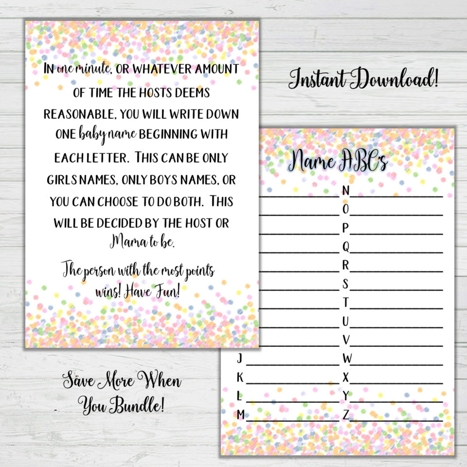 Baby Name Baby Shower Game Rainbow Confetti Baby Shower Games Neutral