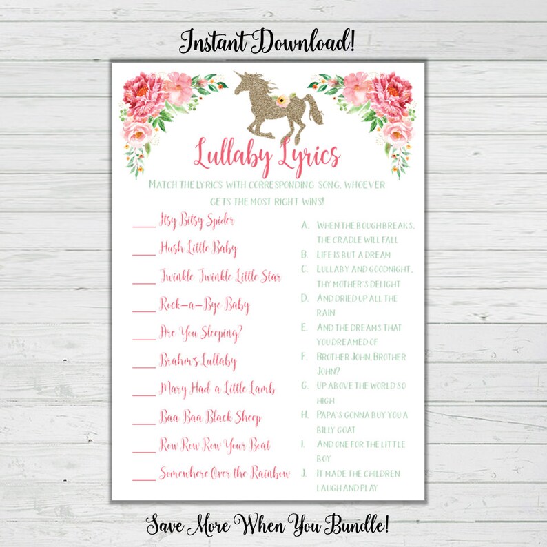 Unicorn Baby Shower Games Lullaby Song Matching Game Mint Etsy Unicorn Baby Shower Games Lullaby Song Matching Game Mint Etsy
