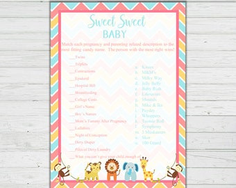Candy Matching Baby Shower Game - Chevron Baby Animals Baby Shower Games - Gender Neutral - Instant Download - Digital Printable -BONUS GAME