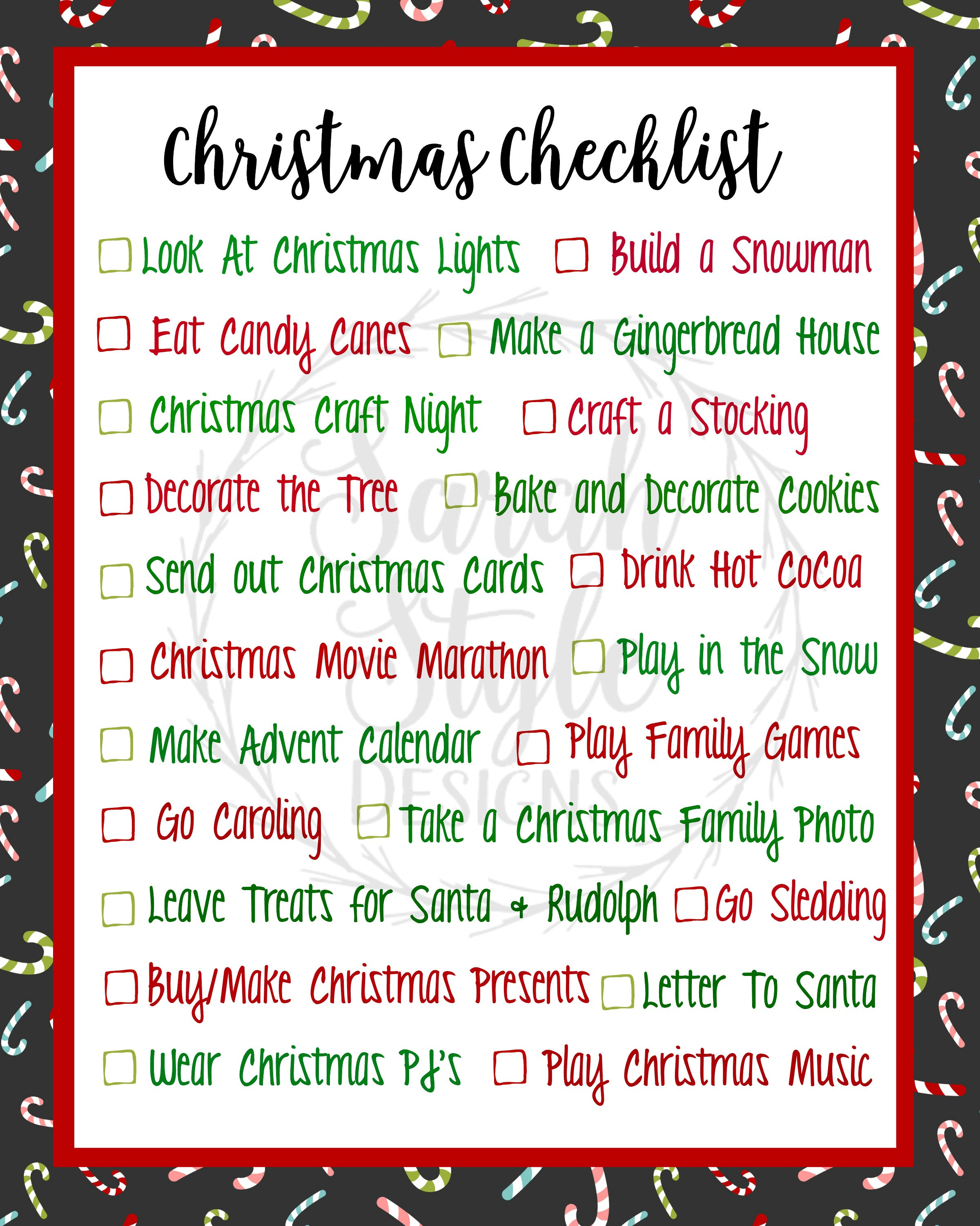 Christmas Printable Checklist Digital Print, Family Tradition, Holiday ...