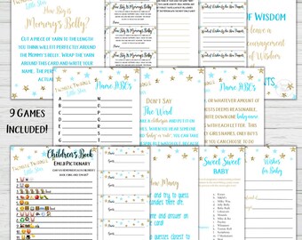 Twinkle Twinkle Little Star Baby Shower Game Bundle Pack Set Activity Blue Gold Instant Download Digital Printable Print Set 2