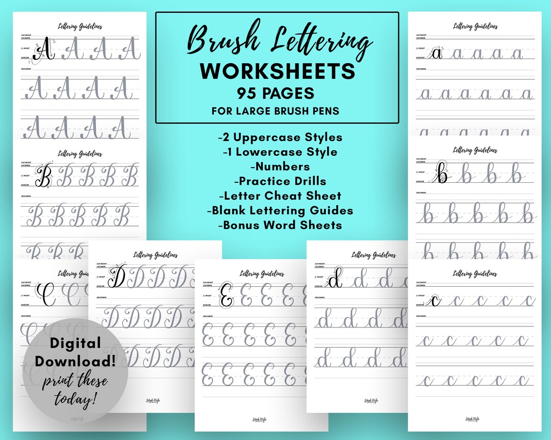 Brush Lettering Worksheets for Large Pens - Calligraphy Worksheets ...