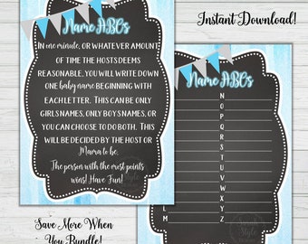 Name Game Chalkboard Boy Baby Shower Games - Name Baby Shower Game - Party Activities - Instant Download - Digitial Printable - BONUS GAME