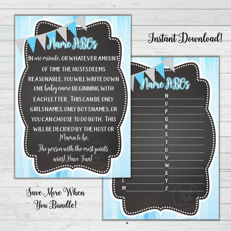 Name Game Chalkboard Boy Baby Shower Games Name Baby Shower Game Party