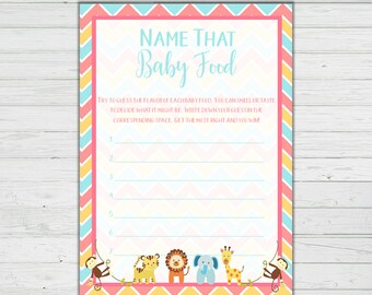 Name That Baby Food Game - Chevron Baby Animals Baby Shower Games - Gender Neutral - Instant Download - Digital Printable - BONUS GAME