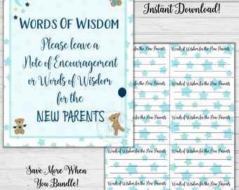 Words of Wisdom - Boy Baby Shower Game - Party Activity - Blue Bear Theme - Instant Download - Digital Printable - BONUS GAME