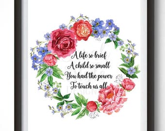 Infant Loss Wreath Quote Peony Forget Me Not Floral Printable Digital Download Print Wall Art