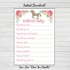 Unicorn Baby Shower Games - Wishes For Baby Cards -Mint Pink Gold Girl Baby Shower - Instant Download - Digital Printable - BONUS GAME