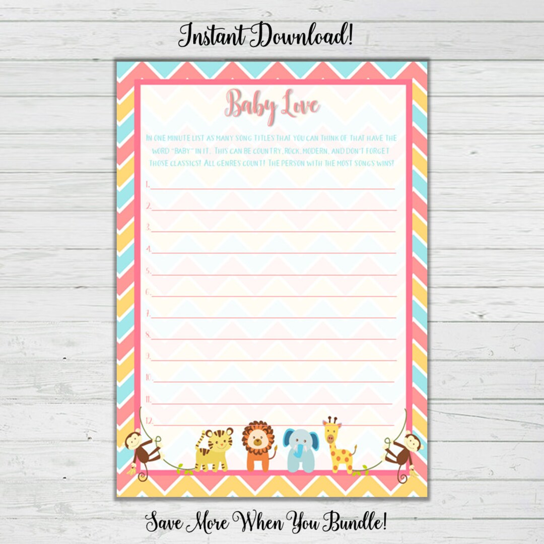 Baby Song Baby Shower Game Chevron Baby Animals Baby Shower - Etsy Baby Song Baby Shower Game Chevron Baby Animals Baby Shower - Etsy
