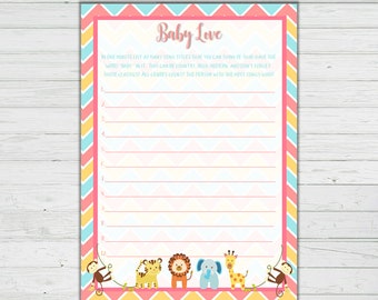 Baby Song Baby Shower Game - Chevron Baby Animals Baby Shower Games - Gender Neutral - Instant Download - Digital Printable - BONUS GAME