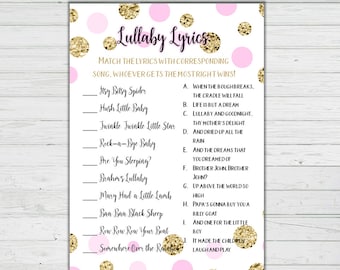 Lullaby Song Matching Game - Pink and Gold Baby Shower Games - Girl Baby Shower - Instant Download - Digital Printable - BONUS GAME Sparkle