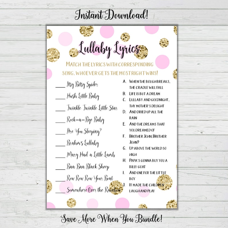 Lullaby Song Matching Game Pink And Gold Baby Shower Games Etsy Lullaby Song Matching Game Pink And Gold Baby Shower Games Etsy