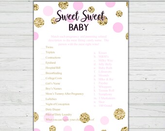 Candy Matching Baby Shower Game - Pink and Gold Baby Shower Games -Girl Baby Shower - Instant Download - Digital Printable -BONUS GAME