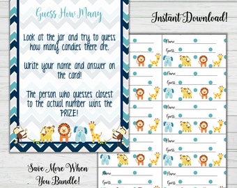 Baby Shower Candy Guessing Game - Chevron Baby Animals Baby Shower Games - Boy Baby Shower - Instant Download -Digital Printable -BONUS GAME