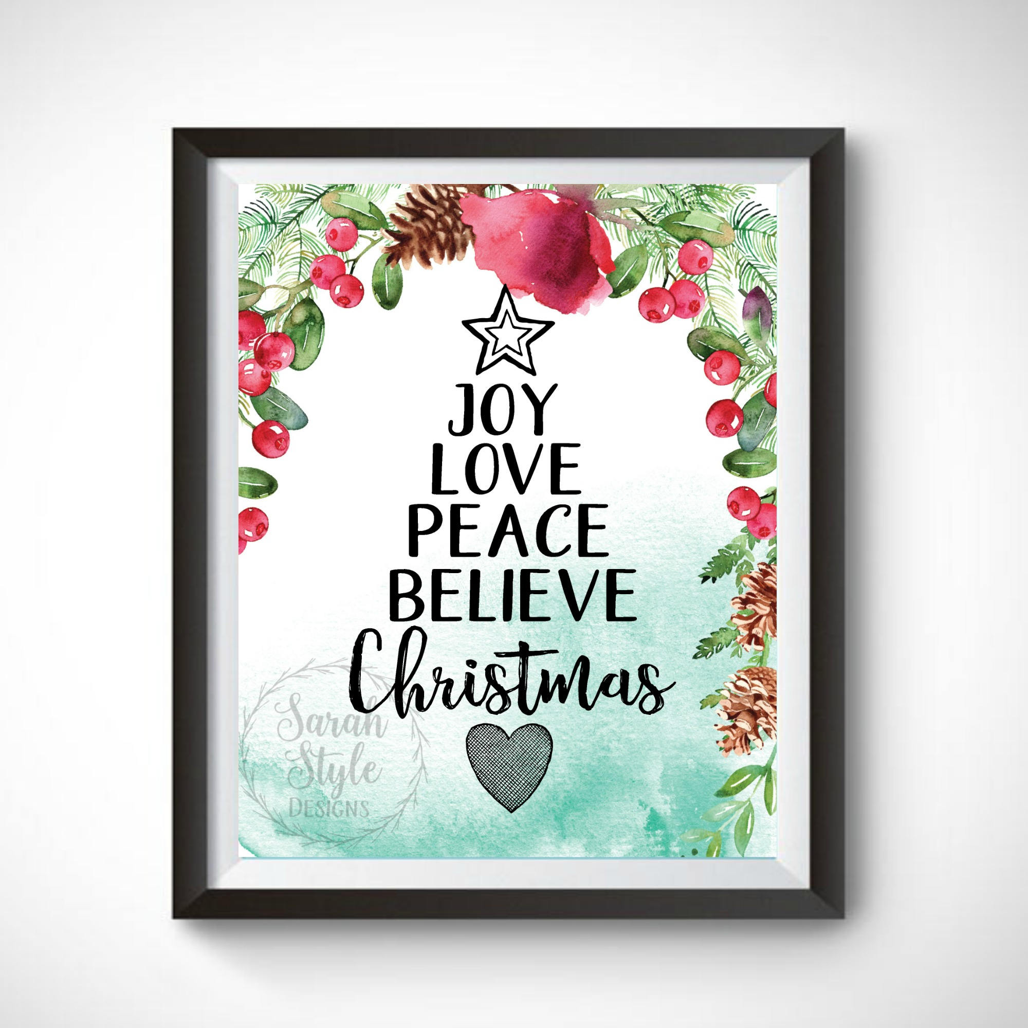 Christmas Printable Wall Art Christmas Sign Christmas Floral Etsy