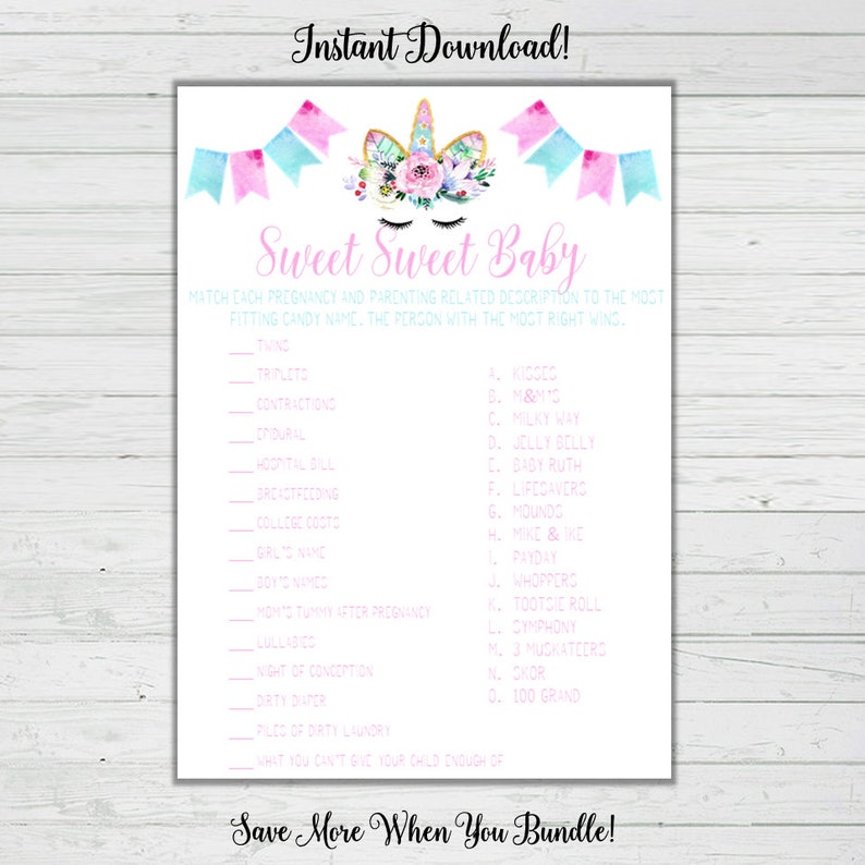 Unicorn Baby Shower Games Candy Matching Baby Shower Game Etsy Unicorn Baby Shower Games Candy Matching Baby Shower Game Etsy