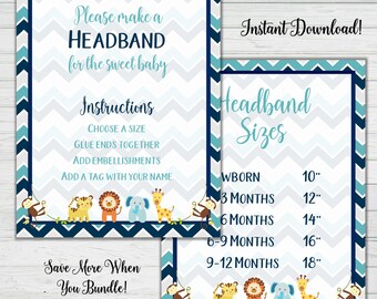 Chevron Baby Animal Headband Station Signs - Baby Shower Signs - Gender Neutral Baby Shower - Digital Printable -Instant Download BONUS GAME