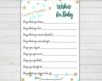 Wishes for Baby - Baby Shower Activity - Mint and Gold Stars - Baby Shower Games - Instant Download -Digital Printable BONUS GAME Party Game