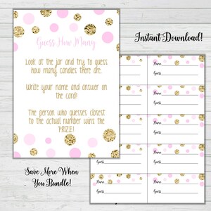 Baby Shower Candy Guessing Game - Pink and Gold Baby Shower Games - Girl Baby Shower - Instant Download -Digital Printable -BONUS GAME
