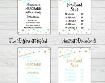 Mint and Gold Headband Station Signs - Baby Shower Signs - Two Versions -Instant Download Digital Printable Baby Shower Games Party Activity