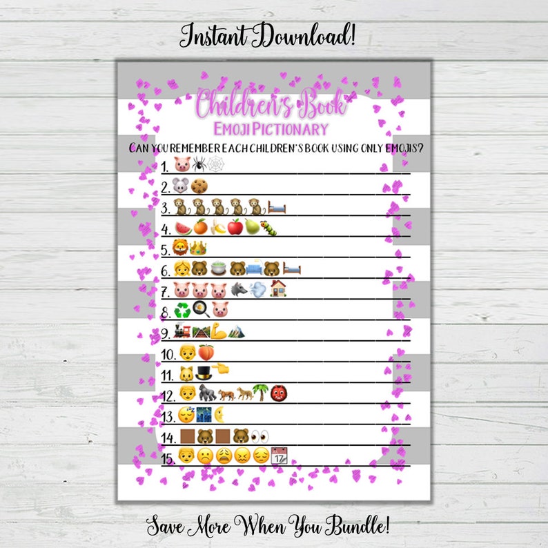 Children's Book Emoji Pictionary Game Pink and Grey Baby Etsy