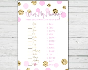 Baby Animals Matching Game - Pink and Gold Baby Shower Games - Boy Baby Shower - Instant Download - Digital Printable - BONUS GAME Sparkle