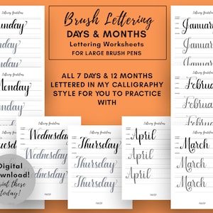 Calligraphy Worksheets Days and Months - Calligraphy Practice Sheets - Calligraphy Work Sheets