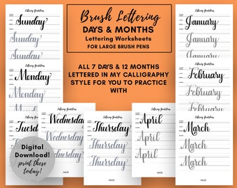 Calligraphy Worksheets Days and Months - Calligraphy Practice Sheets - Calligraphy Work Sheets