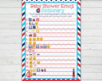 Nautical Emoji Pictionary Baby Shower Game - Chevron Baby Shower Games - Boy Baby Shower - Boat Theme - Instant Download Digital Printable