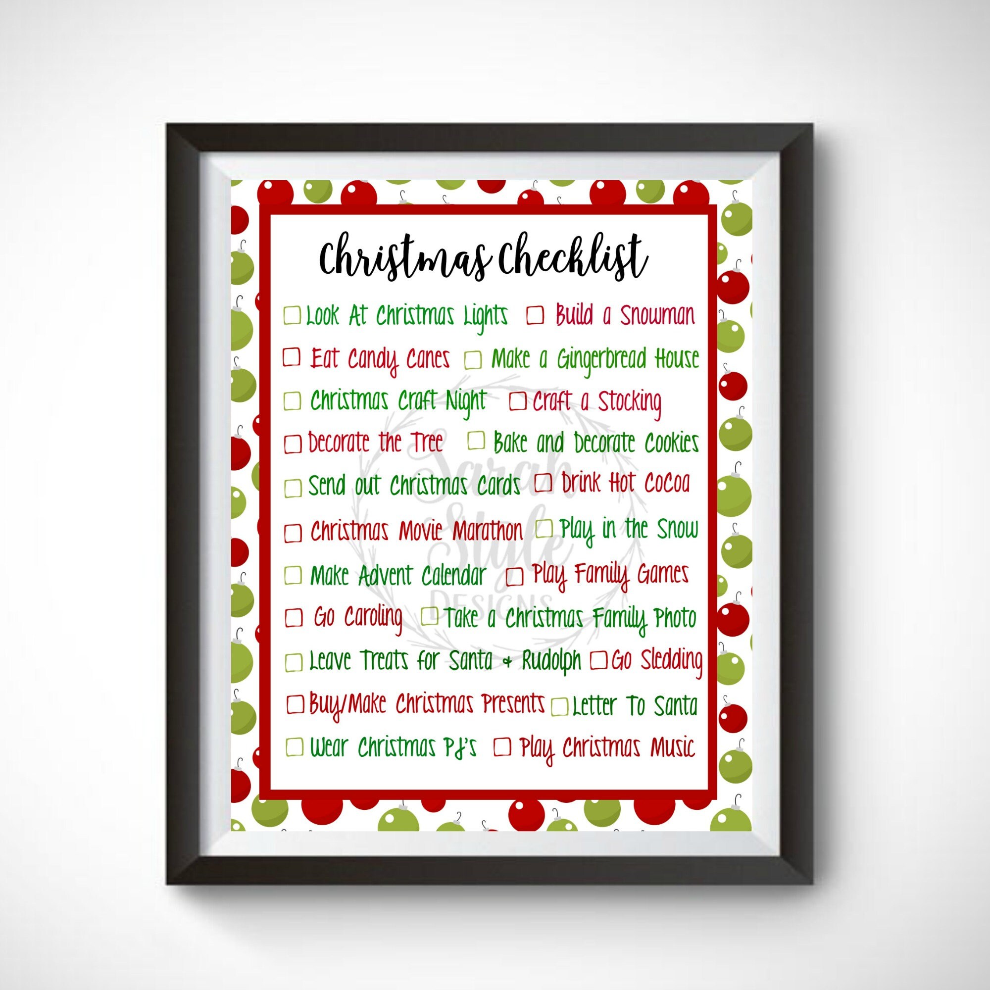 Christmas Printable Checklist, Family Tradition, Digital Print, Holiday