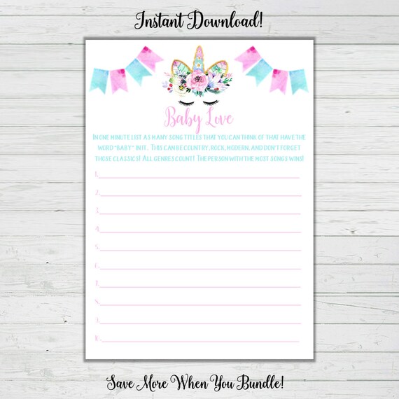 Unicorn Baby Shower Games Baby Song Baby Shower Game Etsy