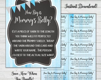 Mommys Belly Chalkboard Boy Baby Shower Games - Yarn Baby Shower Game - Party Activities - Instant Download - Digitial Printable -BONUS GAME