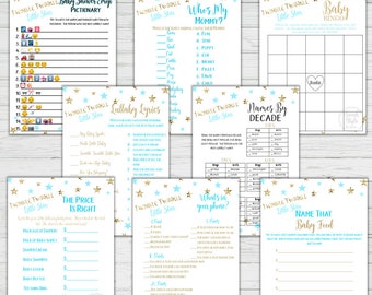 Twinkle Twinkle Little Star Baby Shower Game Bundle Set Pack Party Activity Blue Gold Printable Digital Download Instant Print Set 1