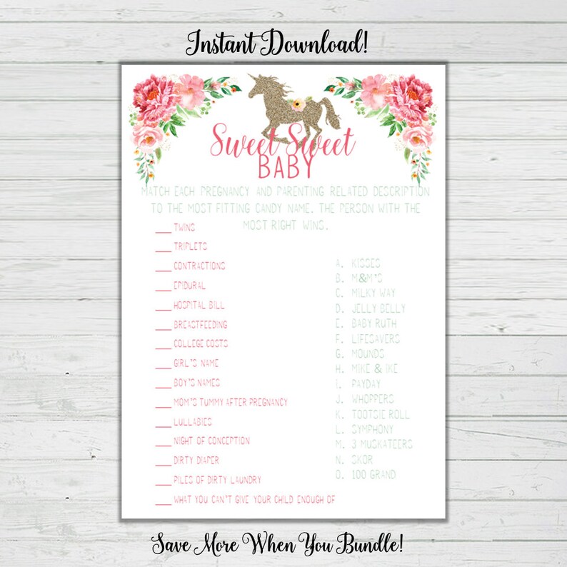 Unicorn Baby Shower Games Candy Matching Baby Shower Game Etsy Unicorn Baby Shower Games Candy Matching Baby Shower Game Etsy