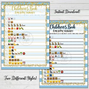 Children&#39;s Book Emoji Pictionary Baby Shower Game Activity Instant Download Digital Printable Print Boy Answer Key