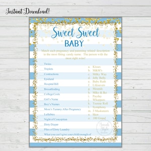 Baby Shower Candy Game Blue and Gold Confetti Instant Download Digital Printable Print Boy
