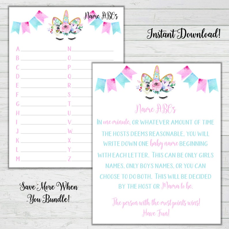 Unicorn Baby Shower Game Set baby Shower 9 Game Bundle - Etsy