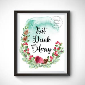 Christmas Printable Wall Art - Christmas Sign Christmas Floral Wreath Decor Christmas Printable Instant Download Print Poster Sign