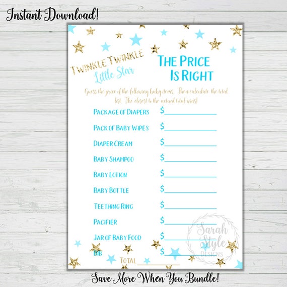 The Price is Right Baby Shower Game Party Activity Twinkle Twinkle Little  Star Blue Gold Instant Download Digital Printable Print BONUS -  Canada