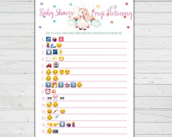 Emoji Pictionary Baby Shower Game - Unicorn Rainbow Baby Shower Games - Girl Baby Shower Instant Download Digital Printable