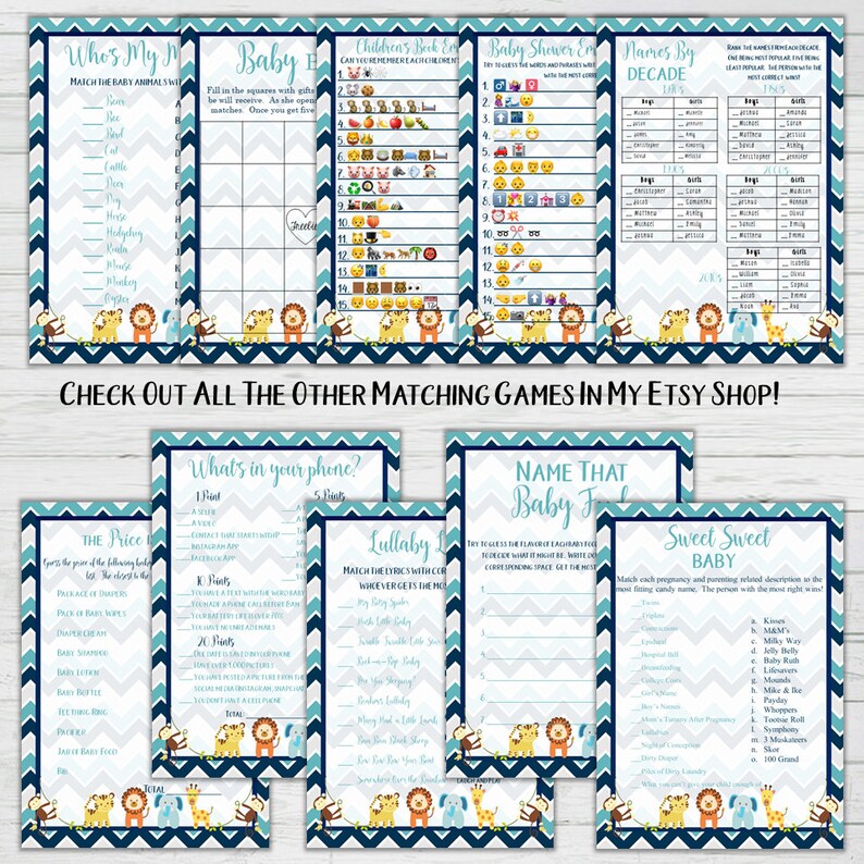 Emoji Pictionary Baby Shower Game Chevron Baby Animals Baby Shower Games Boy Baby Shower Instant Download Digital Printable BONUS GAME image 3