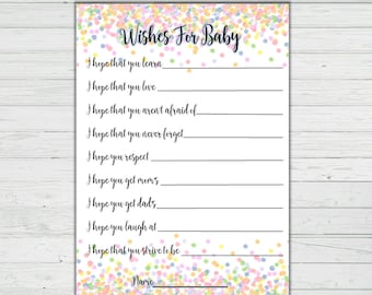 Wishes For Baby Cards - Rainbow Confetti Baby Shower Games - Neutral Baby Shower - Instant Download - Digital Printable - BONUS GAME